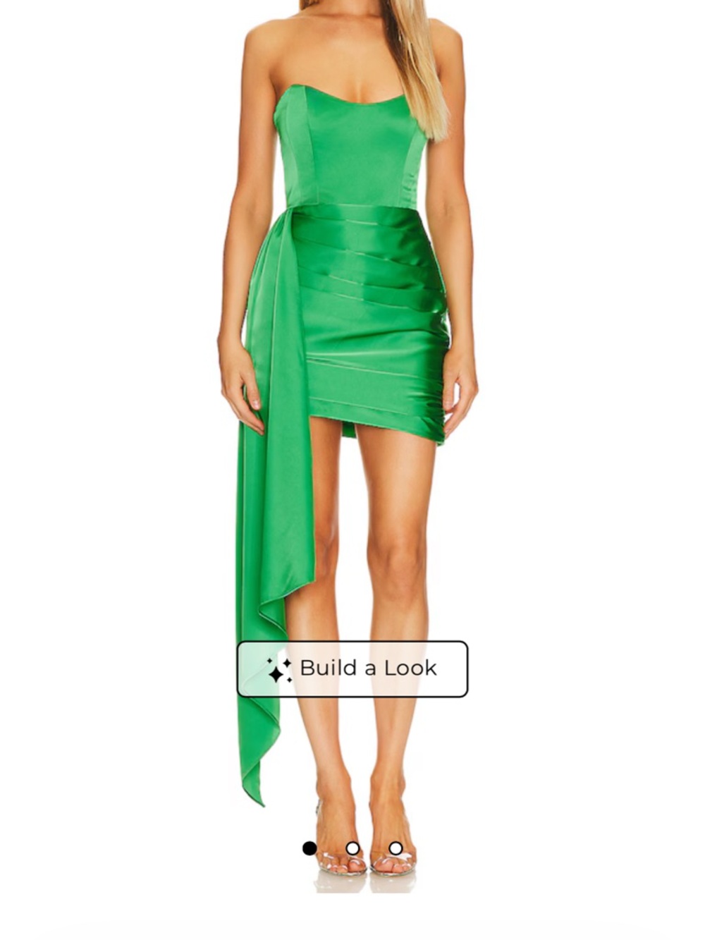 Katie May Strapless Emerald Satin Mini Dress with Draped Sash